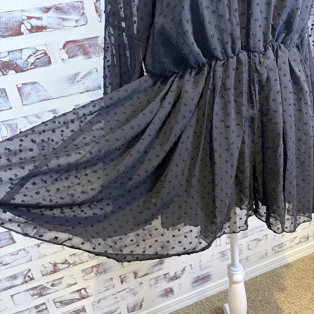 Boohoo Romper Size 6 Black Sheer Swiss Dot Flowy‎ Dark Fairy Boho Whimsical Glam - Picture 5 of 10